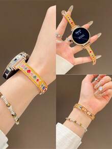 18毫米、20毫米、22毫米表带，配有可自由调节长度的花朵形表链，兼容三星Galaxy、佳明、华为、Amazfit等品牌手表 - 耐用、柔软、透气 - 玫瑰金 - 查看 1