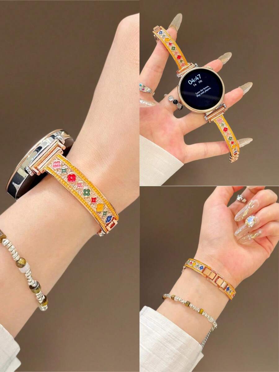 18毫米、20毫米、22毫米表带，配有可自由调节长度的花朵形表链，兼容三星Galaxy、佳明、华为、Amazfit等品牌手表 - 耐用、柔软、透气 - 玫瑰金 - 查看 1