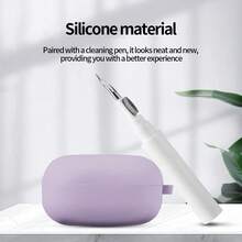 DO AS YOU WISH غطاء سيليكون + فرشاة تنظيف مناسبة ل- Galaxy Buds Live/Buds Pro/Buds 2/Buds2 Pro/Buds FE 5 موديلات، مع خطاف للتعليق، مادة السيليكون توفر قبضة مريحة، غطاء واقي بلون صلب جميل - ارجواني فاتح - مشاهدة 5