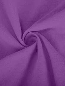 Camiseta de mujer talla grande con estampado, cuello en V y mangas tipo murciélago, de tela de lino, holgada y casual, adecuada para primavera y verano - Morado - Ver 8