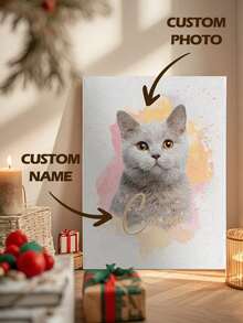 1pc Custom Pet Photo Oil Painting, Personalized Pet Illustration, Can Add Name, Pet Portrait, Home Decor, Wall Hanging, Personalized Gift, Unique Gift For Her, Suitable For Anniversary, Valentine's Day, Mother's Day, Birthday, Children's Day, Father's Day, Graduation, Wedding, Housewarming, Can Be Used In Restaurant, Living Room, Bedroom, Tea Room, Create A Romantic Atmosphere, Showcase A Slow-Paced Lifestyle, Customized Wall Art, Retro Style