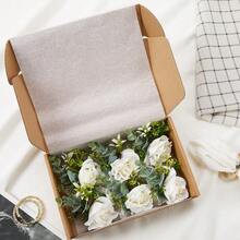 Meldel White Ivory Rose Wrist Corsage Boutonniere For Men Wedding Wrist Flower Corsage Hand Flower For Bride Bridesmaid Prom Decor Paty ,3Boutonnieres&3WristCorsagesWhite - 3枚胸花及3顆腕花 白色 - 查看 10