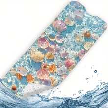 1 pièce Tapis de baignoire antidérapant 3D avec motif coquillage et fond marin - Avec trous de drainage et ventouses, tapis de décoration de salle de bain à séchage rapide pour baignoire et douche, tapis de sol de salle de bain résistant à la moisissure - Bleu ciel - Voir 5