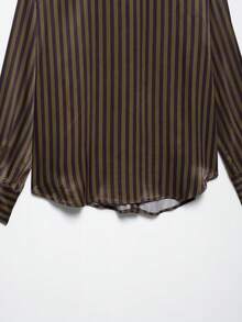 Blusa de satén a rayas minimalista de moda para mujer, primavera/verano - Marrón - Ver 10