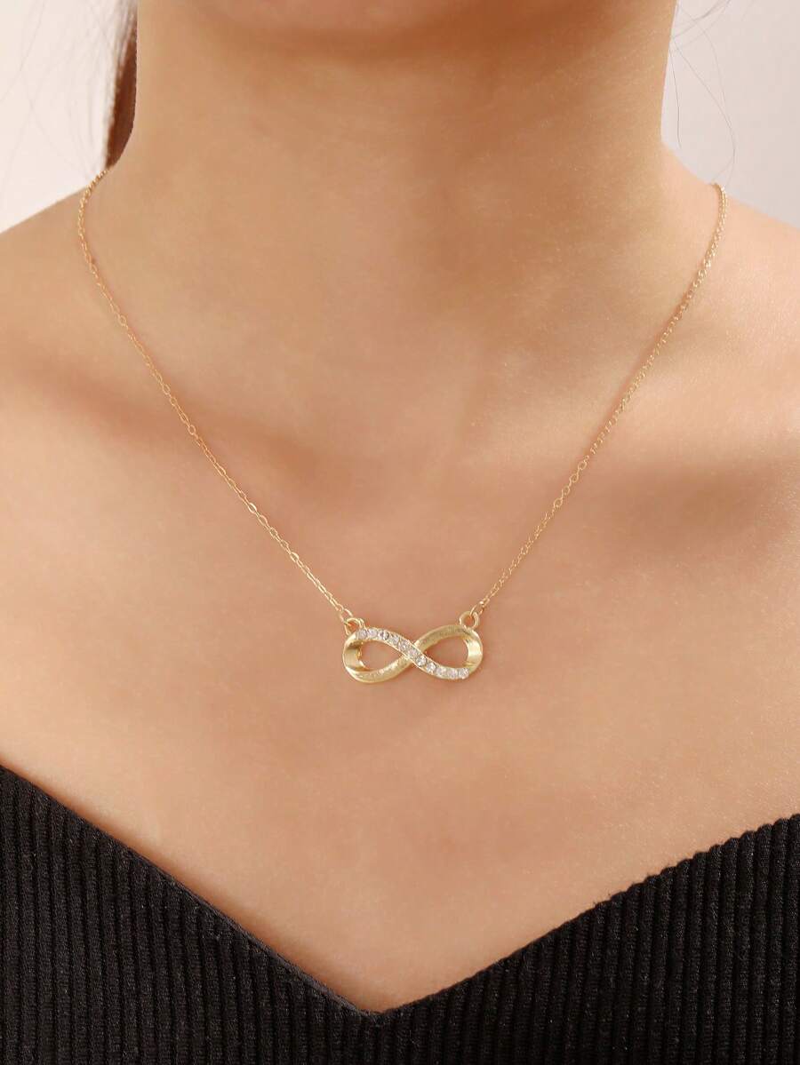 1pc Minimalist Rhinestone Infinity Symbol Pendant Niche Casual Necklace For Women, Suitable For Daily Wear - Gold - View 1