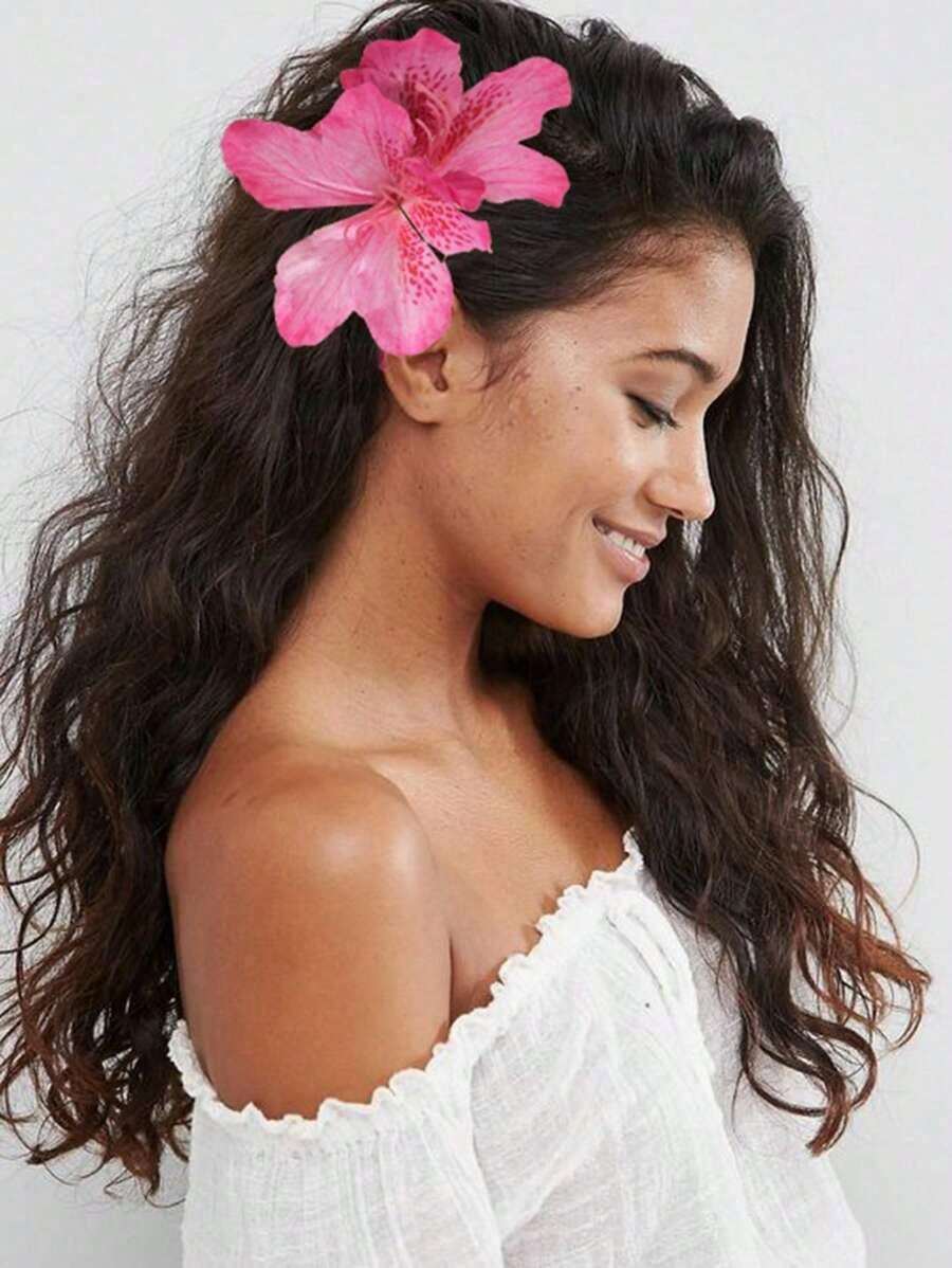 1pc Bohemian Style Artificial Lily Flower Hair Clip Valentine's Day Claw Clips Hair Claws Hair Barrettes, School Stuff, Vacation Outfits Woman, Hair Accessories - 玫紅色 - 查看 1