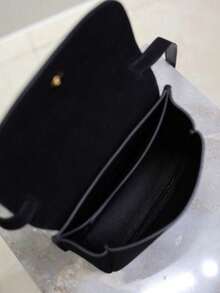 Women's Suede Crossbody Bag With Adjustable Shoulder Straps And Flip Cover, Black Soft Shoulder Bag, Versatile For Casual Daily Wear - Black - View 9