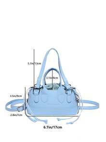 Fashionable Solid Color PU Drawstring Mini Handbag, Metallic Color Crossbody Small Shell Bag For Women - Blue - View 3