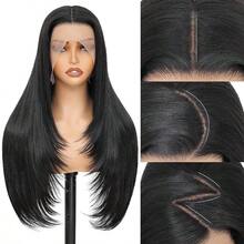DSynthetic Lace Front Wig 13x4 HD Lace Layered Hairstyle Pre Plucked Hairline Straight Long Black Gluel Wigs For Black Women 26 Inch Beginner Friendly - 1B黑色 - 查看 1