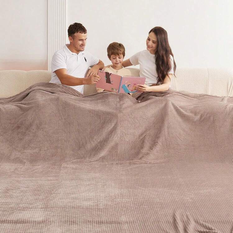 Oversized King Fleece Blanket 120x120 Inches, Seamless Soft Cozy 3D Jacquard Flannel Blanket 10'x10' Extra Large For Bed, Sofa, Couch, Travel & Camping, California King Throw, Purple - Wave CT21NV - Light Camel - Bánh quế - Xem 4