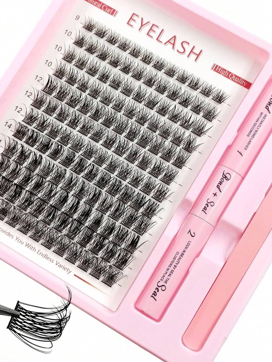 Rikuaild 144PCS 3in1 Eyelash Kit Fluffy Soft Clusters Lash Natural Look&Wispy Clusters Eyelashes With Eyelash Bond & Seal And Tweezers Reusable Individual Eyelash Extension Kit For Daily Life&Party&Music Festival&Halloween&New Year&Christmas - Multicolor - View 1
