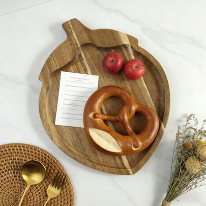 1pc Wooden Dessert Plate, Wooden Dining Plate, Novelty Dish, Suitable For Breakfast Plate, Fruit Plate, Snack Plate, Ideal Choice For Christmas, Thanksgiving, Valentine's Day Party Table Decor