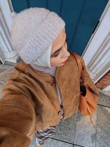 DAZY Women's Suede Collar Loose Open Front Casual Jacket - Rust Brown - View 4
