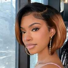 女士短直发精灵短发假发，150%密度，13x4蕾丝前额，黑至酒红色渐变，时尚优雅，适合日常和派对佩戴。 - 彩色 - 查看 6