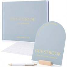Beautiful Wedding Guest Book Set With Personalized 2026 Year For Your Wedding Reception  Elegant  Photo Guestbook W Linen Cover, Sign, Luxury Pen &Amp; Adhesive Photo Corners To Capture Memories Local Shipping - Blue - View 1