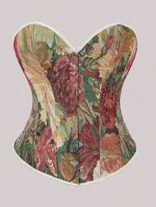 Plus Size Floral Print Lace Up Corset Top Vintage Women Holiday Party Tops For Oktoberfestin Munich ,Halloween,Christmas,New Year,Valentine's Day - Apricot - View 8