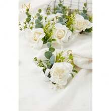 Meldel White Ivory Rose Wrist Corsage, Set Of 6, Wedding Bridal Flower Corsage Hand Decor For Prom Party Homecoming, Wristband Flowers Bride, Bridesmaid,White#2WristCorsage(Setof6) - 白色#2腕花(6件套裝) - 查看 8