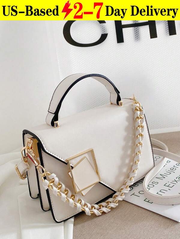 New Stylish And Versatile Mini Woven Chain Decorated Flap School Shoulder Bag, Suitable For School Girls, Portable Shoulder Bag, Can Be Used As A Shoulder Bag Or Cross-Body Bag, Suitable For School, Shopping, Travel, Business Casual Women's Bag,