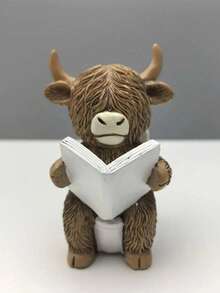 趣味浴室装饰 - 高地牛在马桶桶上读书雕像，农舍风格浴室装饰，树脂材质，可用作家庭办公室装饰或礼物，无需用电，幽默设计，丰富的纹理细节，非常适合圣诞节、感恩节、趣味生日礼物。 - 馬 - 查看 11