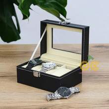 Caja de reloj negra de 1 pieza, caja de presentación de reloj de 3/6 posiciones, caja de almacenamiento de reloj para hombres y mujeres, caja de reloj, caja de presentación, joyero, caja de almacenamiento, caja de almacenamiento, caja de almacenamiento de joyería con tapa de vidrio grande, diseño de cobertura total, tapa transparente, conveniente para exhibición, forro, simple y de alta gama, anticaída/polvo/suciedad/antiarañazos, utilizado para almacenar pulseras, pulseras, relojes, adecuado para tocadores, cajones, encimeras - 3 cuadrados negros - Ver 11