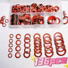 136件套油底壳放油螺塞垫圈密封件套装 - M6/M8/M10/M12/M14/M16 NBR橡胶和金属密封垫片，可更换防漏放油锁紧密封件，通用型，适用于汽车/卡车/液压系统，重型垫圈套装，带收纳盒 - 紅色 - 查看 1