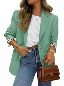 Women's Blazers 2025 Fall Work Office Suit Jackets Dressy Open Front Leopard Business Casual Outfits LT2H - màu xanh lá - Xem 7