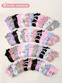 12 Pairs Girls' Cartoon Animal Print Socks, Cute Bear/Butterfly/Rabbit Patterns, Soft & Comfortable, Fashionable & Versatile For Daily Wear, Gifts, Travel, Assorted Colors & Styles - Multicolor - View 12