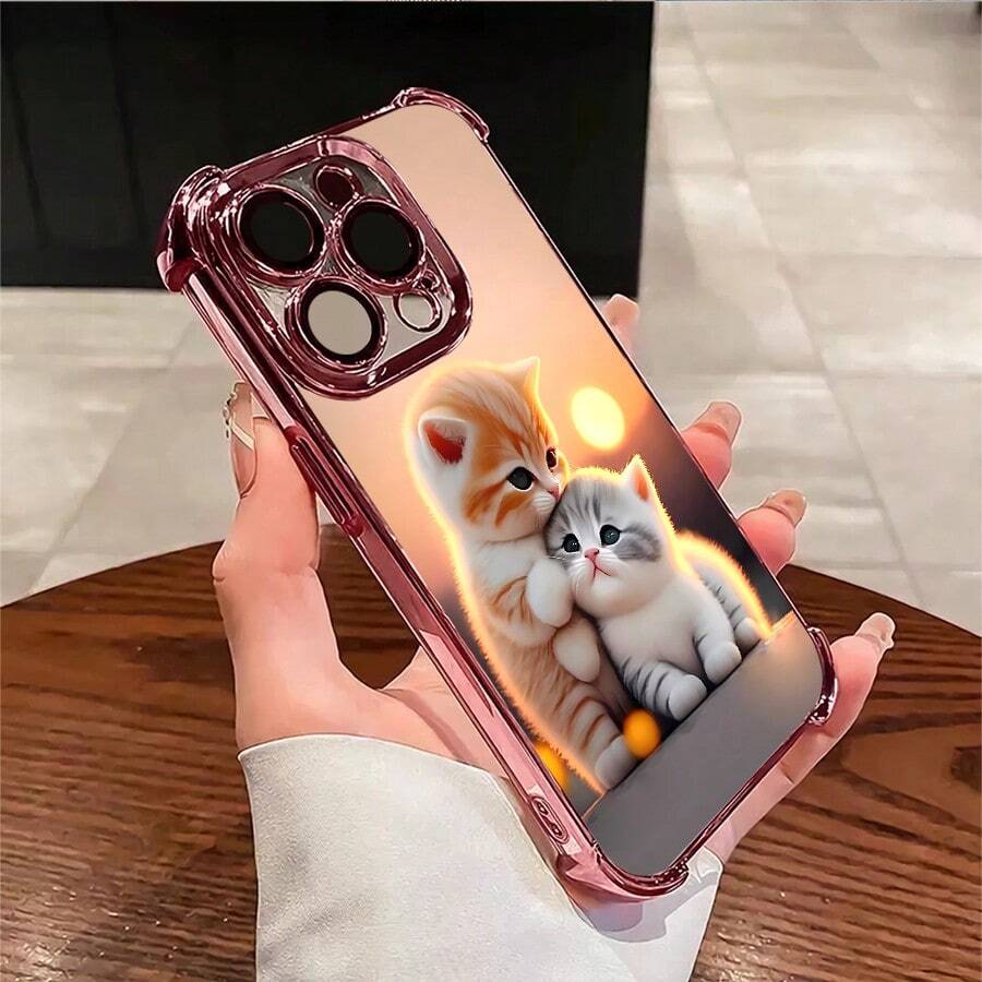 1pcs Cute Sunset Kittens Phone Case Compatible with Apple Phone17ProMax 16 15 14Plus 11 12 13 ProMax Antidrop Phone Case Camera Protection Phone Case Girlish Style Light Luxury Style Fashion Exquisite Can Be Given To Friends Can Be Given To A Lover - Rosa - Ver 1