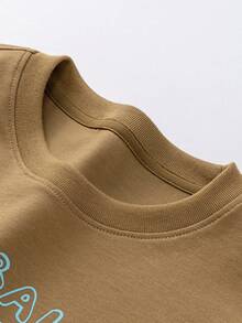 mini bala Kids' Quick-Dry Long Sleeve T-Shirt, Breathable & Antibacterial, Cute Print, Spring Top - Camel - View 6