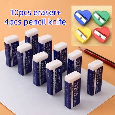 10pcs Erasers + 4pcs Pencil Sharpeners, Soft & Clean Erasers, Pencil Sharpeners For Students, School Supplies