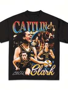 Caitlyn Clark Rookie Of The Year Camia Plana Deportes Casual Moda Manga Corta Cuello Redondo Moda Suelta Hombres Muj - 黑色 - 查看 1