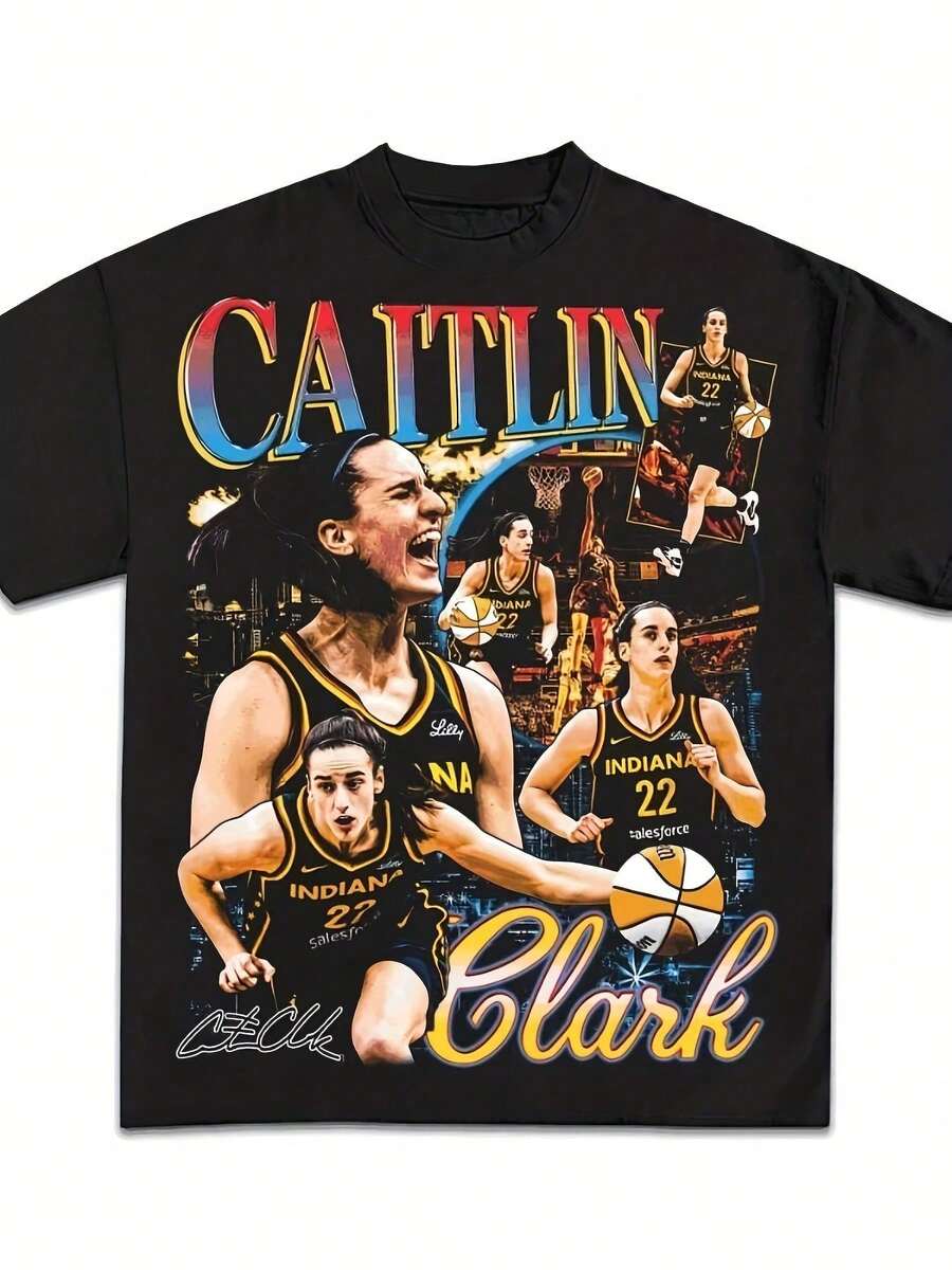 Caitlyn Clark Rookie Of The Year Camia Plana Deportes Casual Moda Manga Corta Cuello Redondo Moda Suelta Hombres Muj - màu đen - Xem 1