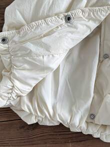 1pc Beige Drawstring Tie Children's Jacket, Casual Stand Collar Cotton Padded Coat, Girls Warm Outerwear For Autumn/Winter, Elastic Cuffs + Bow Tie Design - Champagne - View 7