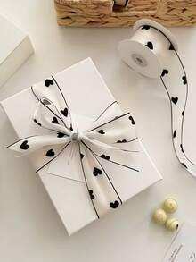 10 Yards (9 Meters) 1 Roll Black & White Heart Pattern Ribbon - Elegant Gift Wrapping And Floral Ribbon, Suitable For Christmas, Halloween, Thanksgiving, Easter And Other Holidays - Decorative Ribbon, Applicable For Various Occasions, Gift Wrapping Ribbon - Multicolor - View 2