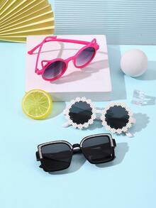 1 Set 3 PCS Boy's And Girl's 3-8Y Cute Funky Square Round Flower And Cat Ear Outline Frame Fashion Glasses For Travel Photography With Glasses Box - Multicolor - View 4