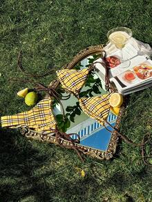 PEPPERMOLLY 女士夏季沙滩黄色两件式比基尼套装，格子印花三角上衣和侧系带泳裤，性感迷人，适合女性，假日泳池派对时尚泳装 - 黃色 - 查看 8