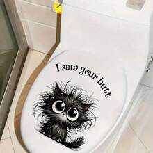 [4 Pcs]Whimsical Cat Bathroom Sticker - "I See Your Butt" Funny Animal Print, Self-Adhesive PVC Bathroom Decals, Easy To Apply, Semi-Matte Finish, No Power Required, Bathroom Decor | Modern Decor | Self-Adhesive Decals, Toilet Sticker Decals Bath Rug Floor Carpet Fall Decor Bathroom Accessories - Black - View 6