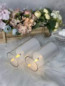 2pcs LED Flameless Candles, Flickering LED Pillar Candles, Upgraded Water Drop Wick, Battery Powered Electronic Candles With Remote Control Timer, Suitable For Dining Table Centerpiece, Wedding, Garden, Holiday Party - Transparent - View 6