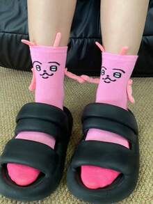 1/4 đôi tất đôi họa tiết thỏ trừu tượng ngộ nghĩnh, có thể nắm tay, phù hợp cho mọi mùa. - Nhiều màu - Xem 3