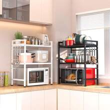 Expandable Microwave Rack, 3-Layer Metal Kitchen Countertop Organizer With 6 Hooks, Toaster Rack, Microwave Rack, And Microwave Rack, Weighing 110 Pounds, White - 白色 - 查看 2