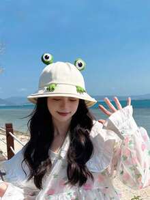 قبعة شمس قابلة للتعديل بتصميم الضفدع للنساء، قبعة حماية من الشمس للسفر والخارج، قبعة دلو كرتونية جميلة متعددة الوظائف لجميع المواسم - متعدد الألوان - مشاهدة 11