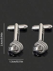 1 Pair Stainless Steel Vintage Knot Cufflinks, Casual & Business Style, Suitable For Men's Suits And Shirts, Great Gift For Friends, Birthday - Silver - View 3