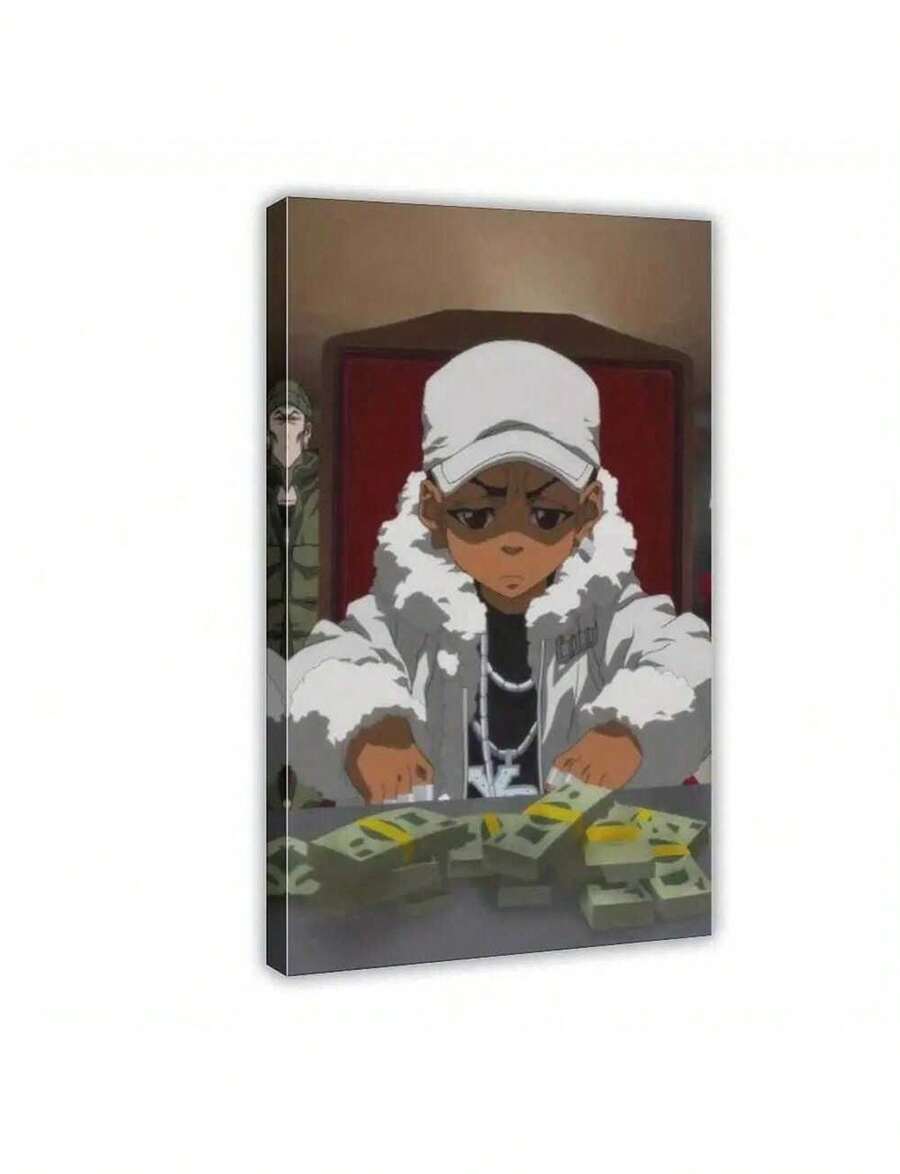 Riley Freeman Boondocks Poster, Canvas Wall Art. Classic Framed Anime Style Hip Hop Theme Poster. Perfect Bathroom Decor Gift. Modern And Minimalist Print. Thick Framed Canvas Poster. Birthday And Graduation Gifts. - 棕色 - 查看 1