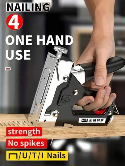 1st + 4 stift *200 stycken Manuell spikpistol Hushållshållfast svart kodspikpistol Arbetsbesparande fotoram Kod spikpistol Multifunktionell träbearbetningsspikpistol