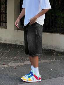 Men's Casual Denim Shorts, Street Fashion Jeans - Black - View 3