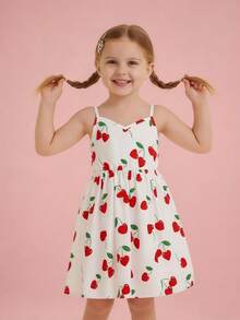 年轻女孩夏季樱桃印花休闲吊带裙