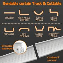 Riel de cortina flexible, riel de cortina deslizante flexible y curvado para montar en techo o pared con ganchos de acero inoxidable, de 2 m/3 m/4 m/5 m para formas en L, U, círculo para cortinas de ducha, sistema de cortinas para caravana, divisor de habitaciones, decoración de baño DIY - Multicolor - Ver 5