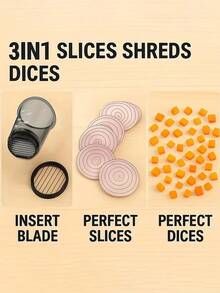 1pc/2pcs Stainless Steel 3-In-1 Manual Vegetable Chopper, Slicer And Dicer - Suitable For Camping, Holidays, Parties, Ramadan Gatherings, Slicing, Dicing And Measuring Onions, Mushrooms, Strawberries And Other Fruits & Vegetables