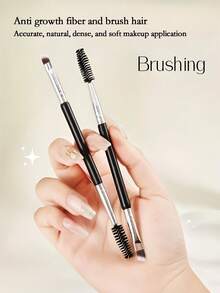 1pc Dual-Ended Angled Eyebrow Powder Brush, Spiral Lash Curler, Portable Makeup Brushes, Eyeshadow Brush, Eyebrow Grooming Brush - Multicolor - View 1