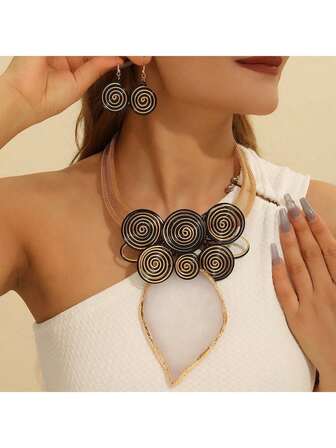 Exaggerated & Dramatic Multi-Layer Handmade Aluminum Wire Woven Resin Chain Bohemian European Middle Eastern European Korean Style Evening Party Holiday Women Resin Leaf Shaped Necklace Earrings Set